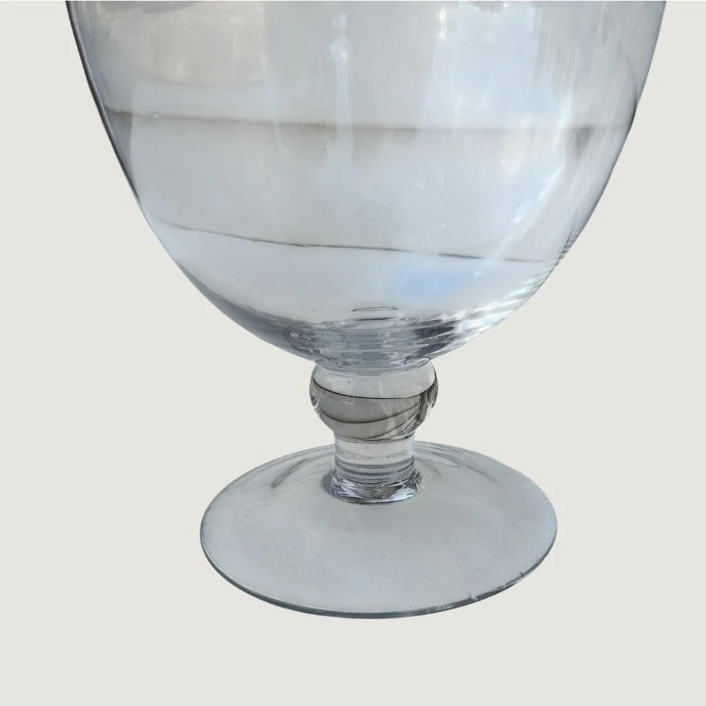 Vintage Tall Clear Hand Blown Glass Footed Decanter with Teardrop Stopper 14.5in